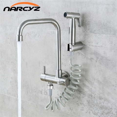 Kitchen Faucet 304 stainless steel into the wall horizontal cold faucet spray set bidet nozzle double control faucet  XT-180 ► Photo 1/6