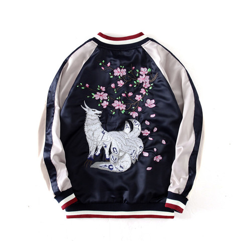 Two Sides Luxury Nine Tailed Fox Embroidered Jackets Smooth Yokosuka Souvenir Spring Autumn Men Women Baseball Jacket Coats ► Photo 1/6