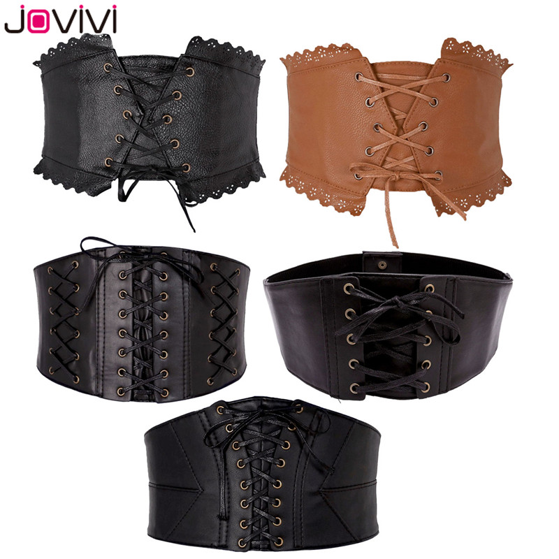 Women's Leather Wide Waist Belt Lace Up Waspie Underbust Corset Cinch  Waistband 