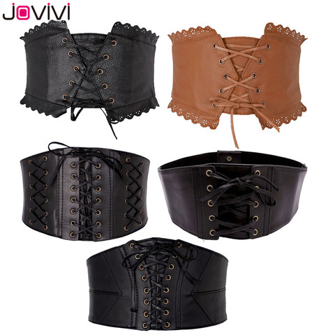 Jovivi Brand New Women Elastic Wide Band Tied Waspie Girl Corset Waist Cincher Belt Leather Ladies Cute Waist Belts 1pc ► Photo 1/6