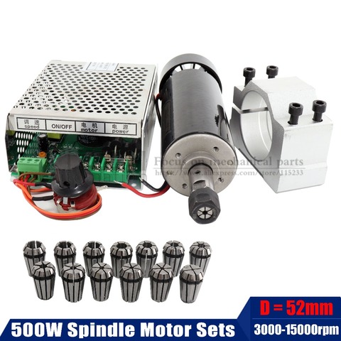 Free shipping 500w Air cooled spindle Motor +13pcs ER11 chuck + 52mm clamps + Power Supply speed governo ► Photo 1/6