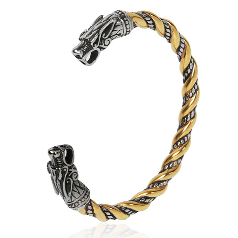 New Stainless steel Norse Wolf Heads Bracelet Mix Gold and Silver Viking jewelry as man or women gift ► Photo 1/6