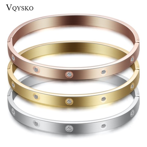 Luxury Brand Crystal Lover Bracelet Bangles Stainless Steel Bangle With Cubic Zirconia Golden Women Jewelry Gift Accessories ► Photo 1/6