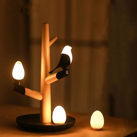 GZMJ Chinese Style Lucky Bird LED Night Table Lamp Wood Base  Intelligent Motion Sensor Luminaria Living Room Bedroom Desk Light ► Photo 1/6