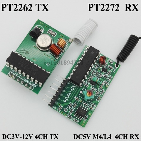 RF Transmitter Receiver Modules System 4CH Encoding Receiver Transmitter Module PT2262 PT2272 Momentary Latched ► Photo 1/6