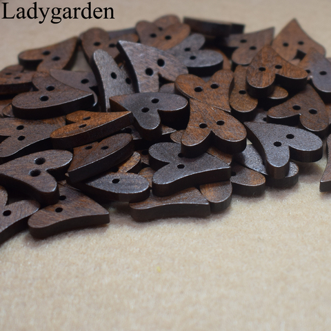 50PCS Heart Shape Brown Wood Buttons Wooden Sewing Button Craft Scrapbooking 2 Holes Sewing Accessories Cartoon Wooden Buttons ► Photo 1/6