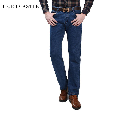 High Waist Cotton Mens Jeans 2022 Blue Black Classic Male Business Comfortable Trousers Thick Casual Straight Men Denim Pants ► Photo 1/6