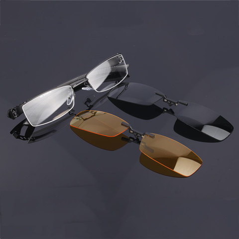 2 Pcs Polarized Clip On Magic Clip On Eyeglasses Frame/ Half Rim Eye Glasses/ Night Day Driving/ Polarized Sunglasses #680 ► Photo 1/1