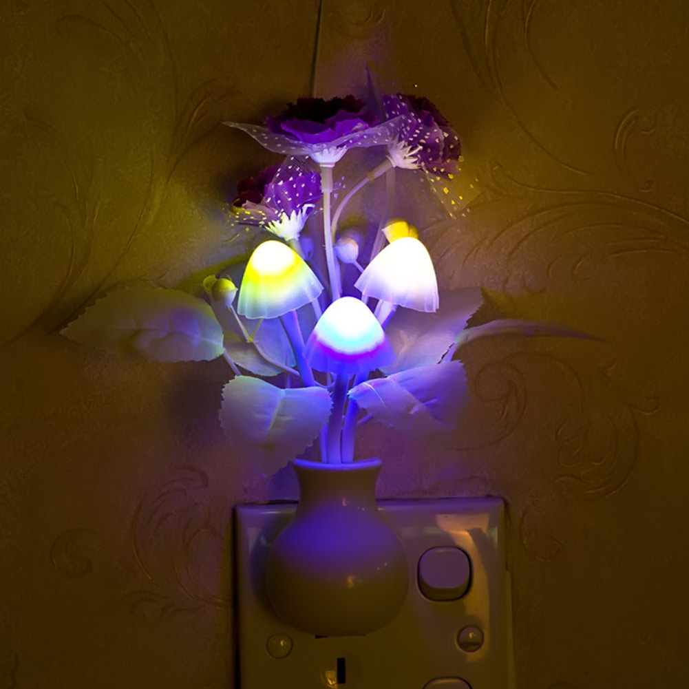 EU Plug Romantic Home Illuminations LED Mushroom Wall Night Light Bed Lamp*_ 