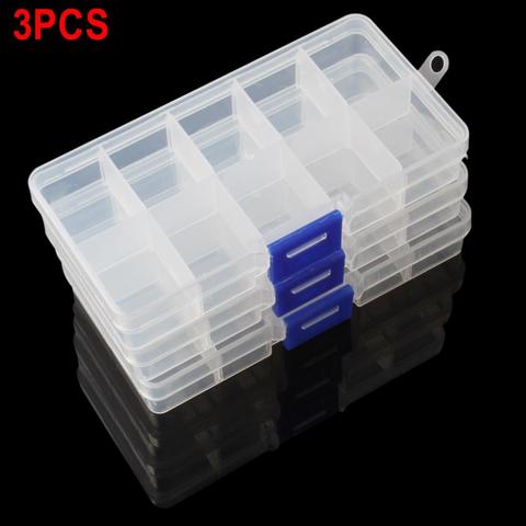3pcs/lot Simple 3 Set X 10 Compartment Small Organiser Storage Plastic Box Craft Nail Fuse Beads ► Photo 1/6