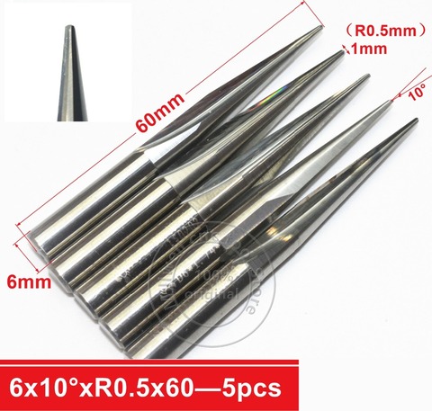 6mm*10degree*R0.5*60L,5pcs,CNC carbide wood End Mill,woodworking insert router bit,Taper ball nose milling cutter,deep relief ► Photo 1/5