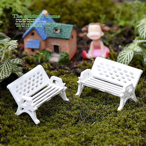 1 Pcs Cute Mini White Bench Fairy Doll Chairs Terrarium Moss Decor Figurines Garden Miniatures Micro Landscape Accessories ► Photo 1/6