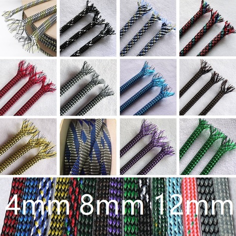Colorful 4mm 8mm 12mm Braided Cable Sleeve PP Conton PET Yarn Mixed Expandable Flexible Insulate Line Protector Wire Wrap Sheath ► Photo 1/4