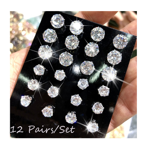 12 Pair/Pack AAA CZ Shiny Wedding Stud Earrings Set for Women Men Crystal Jewelry Accessories Earing Oorbellen Free Shipping ► Photo 1/6