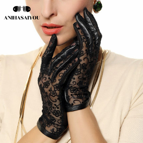 Autumn leather gloves women sheepskin gloves thin non-slip drive lace sunscreen leather touch gloves - L023N ► Photo 1/6