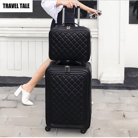 16,20,24 Inches women retro bavul valiz trolley koffers spinner travel luggage set PU leather ► Photo 1/3