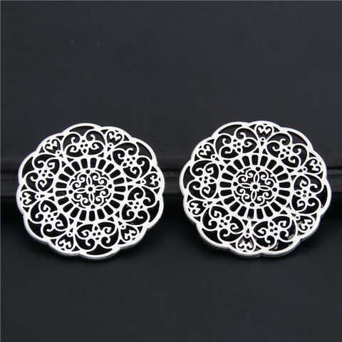 10pcs  Silver Color flower Hollow Pattern yoga Charms Pendant for Jewelry Making fit DIY bracelet necklace 30mm A2977 ► Photo 1/5
