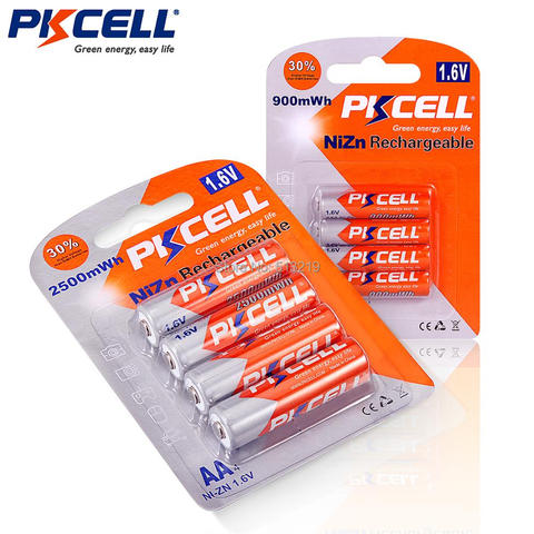 PKCELL 1Pack/4Pcs 1.6V NI-ZN AA Rechargeable Battery in 2500mwh + 1Pack/4Pcs AAA Batteries in 900mwh For Toys Microphone Radio ► Photo 1/6