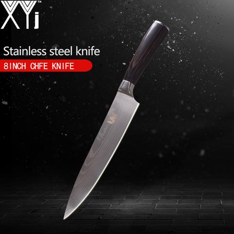 XYj One Stainless Steel Knife Damascus Veins Pattern Blade Ergonomic Handle Handmade Kitchen Knife Top Quality Cooking Tools ► Photo 1/1