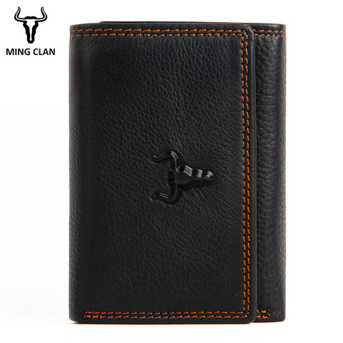 RFID Slim Men Trifold Wallet Genuine Leather Male Card Holder Small Purse Big Capacity With 2 ID Windows ► Photo 1/6