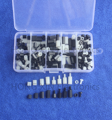 Brand New 300pcs Nylon Black&White M3 Assorted Hex Screw Nut Spacers Stand-off Kit w/ Box The Best Price ► Photo 1/1