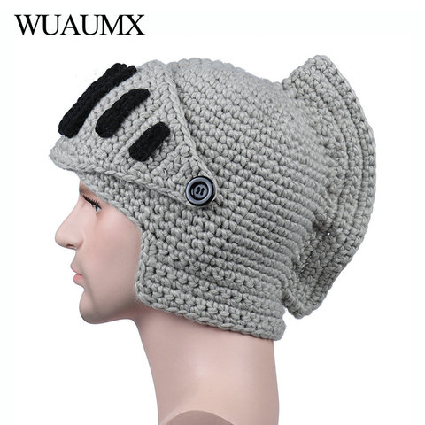 Wuaumx Novelty Roman Hat Winter Beanie Hats For Men Warm Mask Knight Helmet Knitted Cap Handmade Gladiator Mask Hat czapka zimow ► Photo 1/6