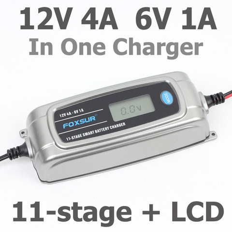 FOXSUR 12V 4A 6V 1A 11-stage Smart Battery Charger, 6V 12V EFB GEL AGM WET Car Battery Charger with LCD display & Desulfator ► Photo 1/6