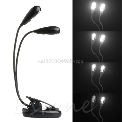 Flexible 2 Dual Arms Clip On 4 LED Light Lamp for Book Reading Tablet Lamp #H028# ► Photo 1/6