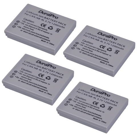 4pc 1200mAh NB-4L NB4L NB 4L Rechargeable Li-ion Batteries For Canon IXUS 40 30 50 55 S5 WA60 TX1 DS4 SD960 IS 255 HS Camera ► Photo 1/6