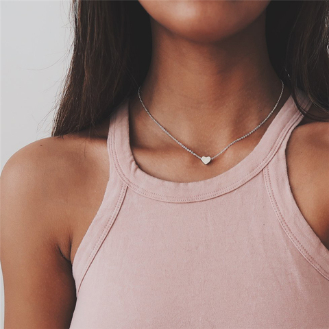 Tiny Heart Necklace for Women SHORT Chain Heart Pendant Necklace Gift Ethnic Bohemian Choker Necklace Drop Shipping ► Photo 1/6
