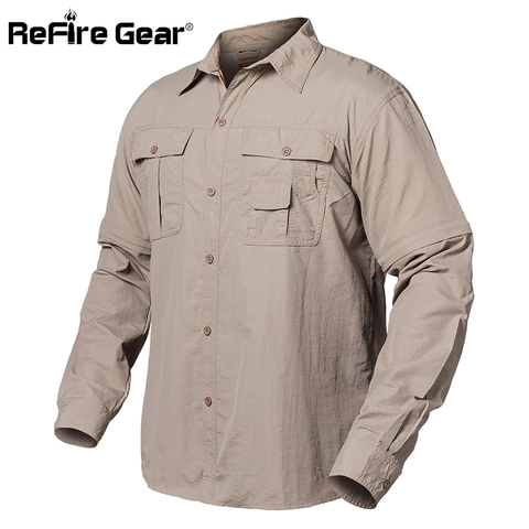 ReFire Gear Summer Army Tactical Shirt Men Quick Dry Pockets Cargo Military Shirt Spring Breathable Removable Long Sleeve Shirts ► Photo 1/6