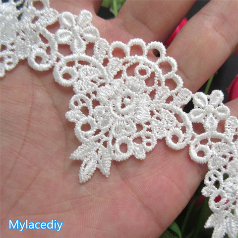 5 yard Ivory Polyester Flower Handmade Embroidered Fabric Lace Edge Trim Applique Ribbon DIY Sewing Craft Decoration  ► Photo 1/3