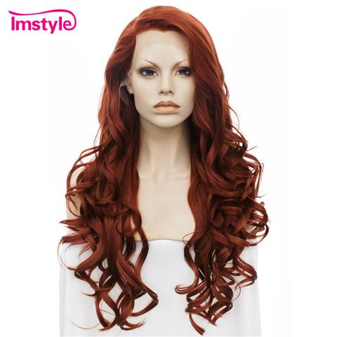 Imstyle Dark Red Wig Synthetic Lace Front Wig Long Wavy Wig Heat Resistant Fiber Glueless Cosplay Ginger Wigs For Women ► Photo 1/5