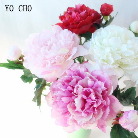 YO CHO 2 Heads Big Peonies Artificial Flowers Silk Peonies Bouquet Fake Flowers Home Decor White Pink Wedding Party Decoration ► Photo 1/6