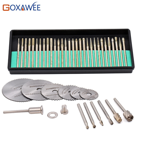 GOXAWEE 43pcs Rotary Tools Diamond Burr Bit HSS Saw Blades Rotary HSS Rotary Burs Drill Bits For Dremel Accessories Mini Drill  ► Photo 1/1