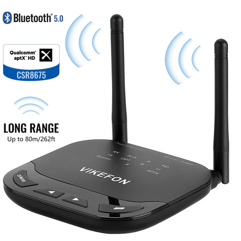 VIKEFON 80m Bluetooth 5.0 Transmitter Receiver 3 in 1 Wireless Audio Adapter for TV PC,aptX HD & apt-X LL,Optical RCA AUX 3.5mm ► Photo 1/6
