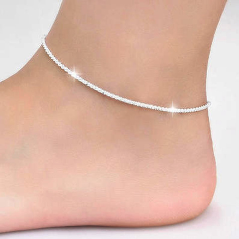 Thin stamped silver plated Shiny Chains Anklet For Women Girls Friend Foot Jewelry Leg Bracelet Barefoot Tobillera de Prata ► Photo 1/5