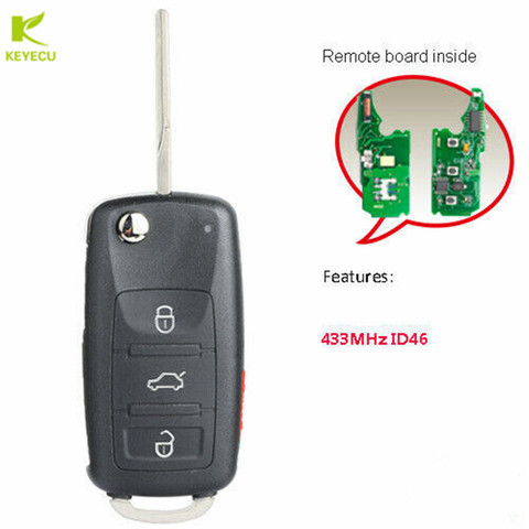 KEYECU Replacement Flip Remote Key 433MHz ID46 Chip KR55WK45022 for Audi A8 2003-2007,for Volkswagen Touareg Phaeton 2003-2010 ► Photo 1/6
