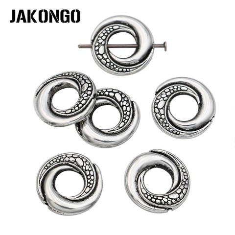 JAKONGO 10pcs Antique Silver Plated Round Bead Frame for Jewelry Making Bracelet Necklace DIY Accessories Handmade Craft 15x6mm ► Photo 1/3