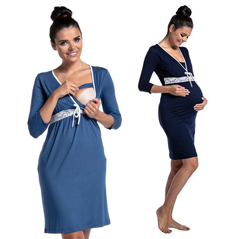 Maternity Lace Deep V-neck Breastfeeding Dress Pregnant Women Nursing Dress Pajamas Maternity Fashhion Sleepwear Nightgown ► Photo 1/6