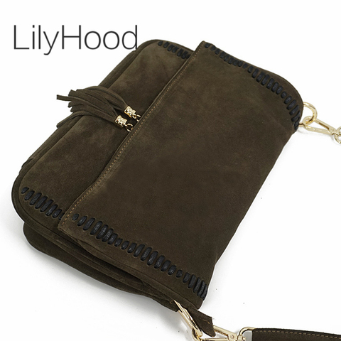 Suede Leather Messenger Bag with Tassel Pendant Female Genuine Leather Nubuck Casual Street Style Loop Details Big Crossbody Bag ► Photo 1/6
