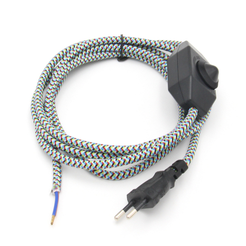 220V AC Europe Plug Power Cord With Dimmer Switch Textile Braided Cable Electrical Power Cords ► Photo 1/6