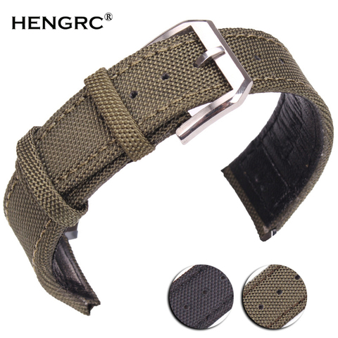 20mm 21mm 22mm Nylon + Genuine Leather Watchbands Men Women Green Black High Quality Watch Band Strap With Silver Pin Buckle ► Photo 1/6