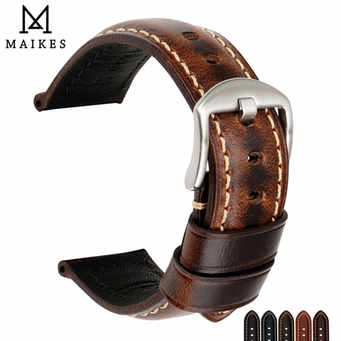 MAIKES Watch Accessories Watchband Oil Wax Leather Watch Strap 20mm 22mm 24mm Watch Band For Panerai Seiko Fossil Etc Brand ► Photo 1/6