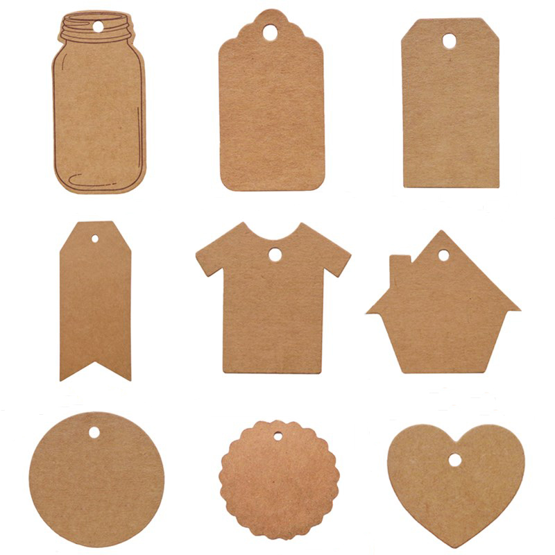 100 Pcs Kraft Paper Blank Card DIY Hanging Tag Label Hole Gifts Leaf Shaped Lot 