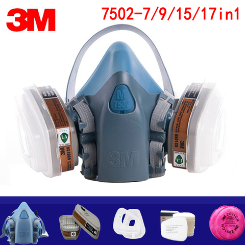7/9/15/17in1 3M 7502 Gas mask Chemical Respirator Protective Mask Industrial Paint Spray Anti Organic Vapor 6001/2091 filter ► Photo 1/6