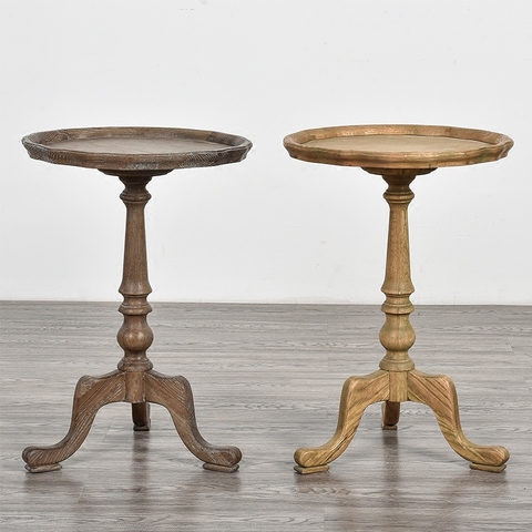 Oak Small Round French Country, Small Round Pedestal Side Table