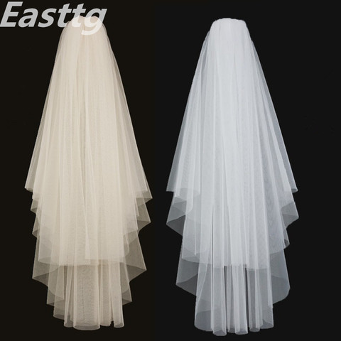 White Ivory Elegant Bridal Veils 2 layers With Comb Cut Edge Soft net Wedding Veil Wedding Accessories Veu de Noiva ► Photo 1/6