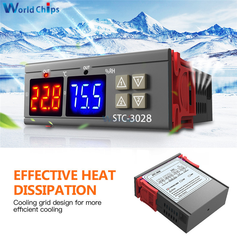 Dual Digital Temperature Humidity Controller STC-3028 Thermometer Hygrometer 10A
