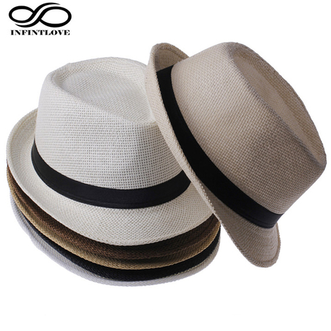 LUCKYLIANJI Parent-Child Kid Child / Men Women Fedora Gangster Cap  Beach Sun Straw Panama Hat Sunhat ( Choos Size:58cm /54 cm) ► Photo 1/6